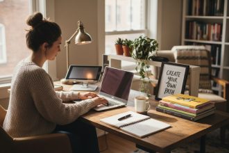 Consultant travaillant en portage salarial dans un bureau moderne