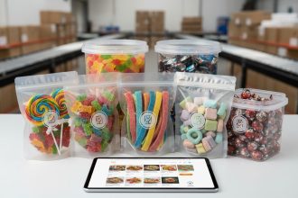 Sélection de bonbons variés en sachet et en vrac