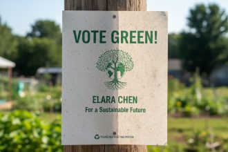 Affiche électorale écologique mettant en avant des pratiques durables