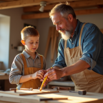 Jeune apprenti menuisier dans un atelier ensoleille