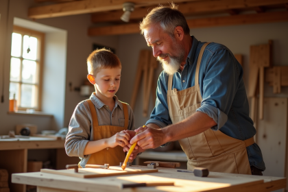 Jeune apprenti menuisier dans un atelier ensoleille