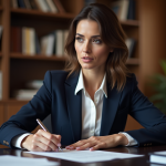 Femme avocate concentrée dans son bureau élégant