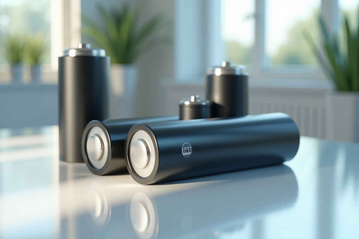 Gros plan sur batteries rechargeables avec logos visibles