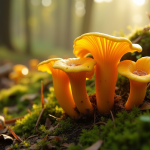 Groupe de chanterelles sur sol de mousse en forêt