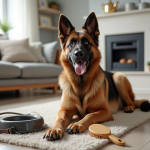 Chien shepherd belge assis dans un salon lumineux