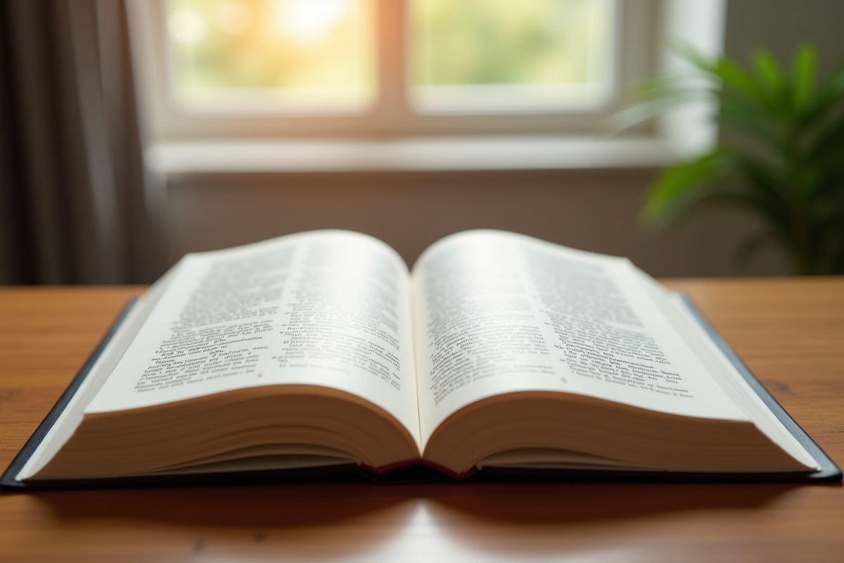 Livre de droit ouvert sur un bureau lumineux