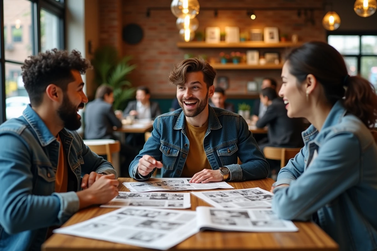 Groupe de fans discutant du chapitre controversé 286 de One Punch Man autour d'une table de café