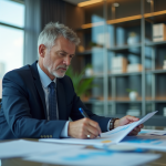 Economiste homme en costume dans un bureau moderne