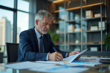 Economiste homme en costume dans un bureau moderne