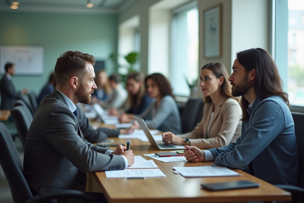 Espace d attente d une agence emploi avec des personnes diverses