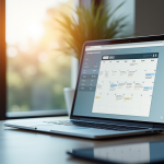 Espace de travail moderne avec calendrier digital sur un ordinateur