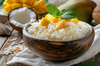 Riz au lait de coco crémeux avec des ingrédients frais et savoureux