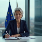 Femme d affaires en costume navy lors d une réunion