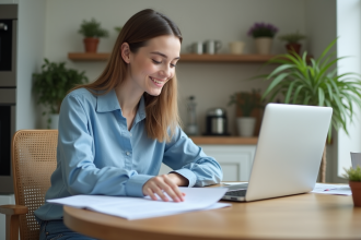 Jeune femme souriante avec documents d'assurance voiture