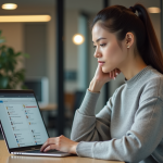 Femme en bureau organisant ses messages numériques