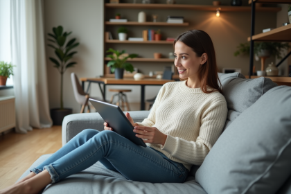 Jeune femme détendue dans un appartement moderne