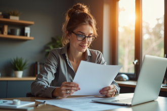 Femme confiante travaillant à son bureau à domicile