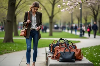 sac à main élégant sur une table avec des accessoires de mode