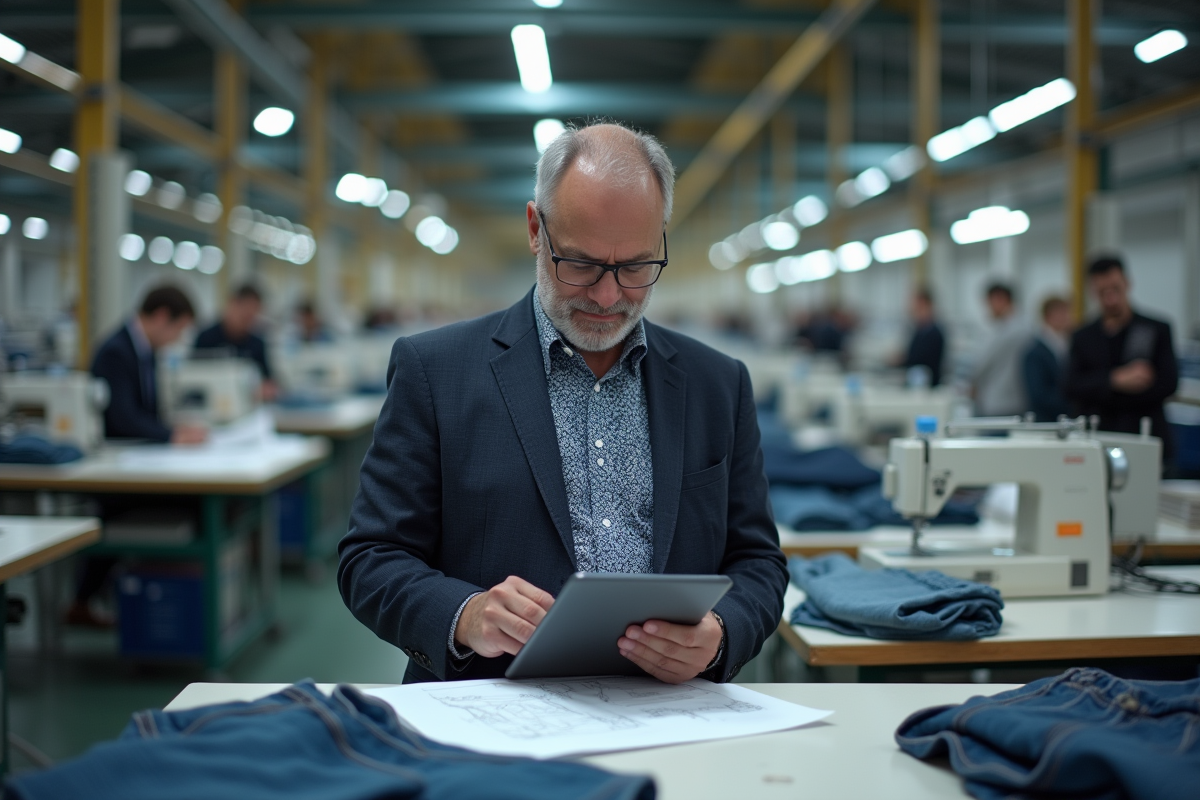 Homme d affaires examinant des dessins techniques en usine