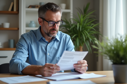 Homme français en train de revoir ses documents financiers