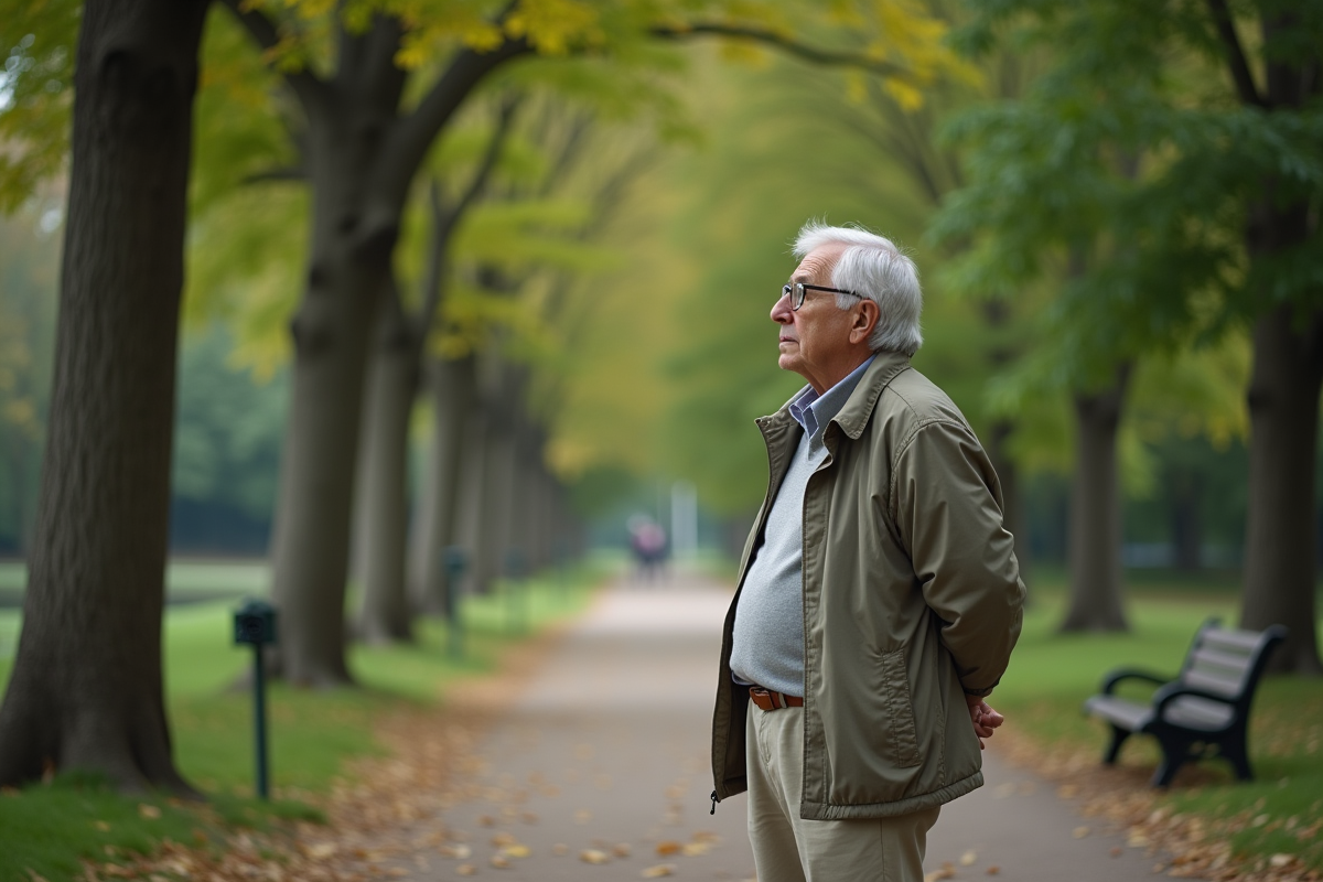 Homme âgé dans un parc entouré d