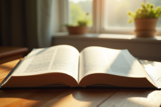 Livre de grammaire française ouvert sur un bureau lumineux