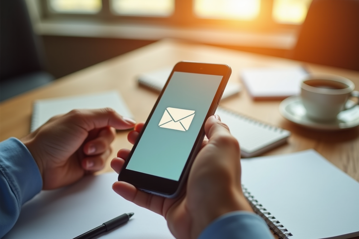 Main tenant un smartphone avec une application de messagerie web