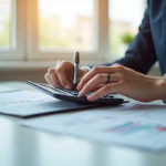 Personne calculant ses impots sur un bureau lumineux