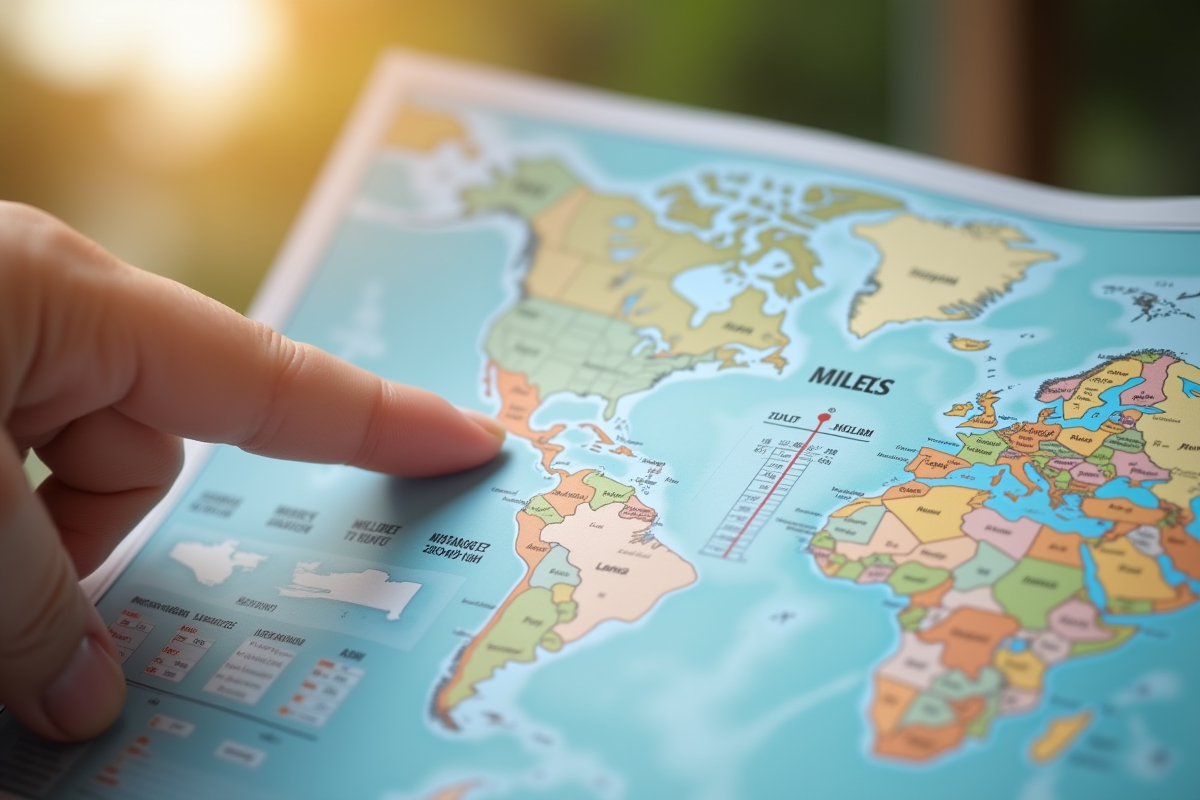 Personne pointant une carte de conversion miles en kilomètres