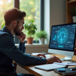Personne pensif dans un bureau moderne et lumineux
