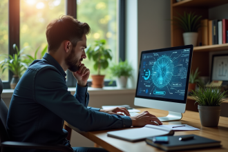 Personne pensif dans un bureau moderne et lumineux