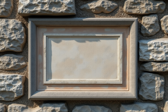 Plaque gravée en pierre sur mur de granit ancien