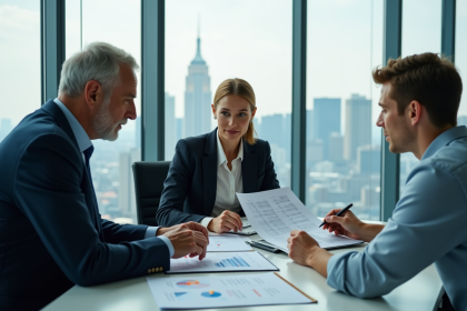 Groupe de professionnels en réunion dans un bureau moderne