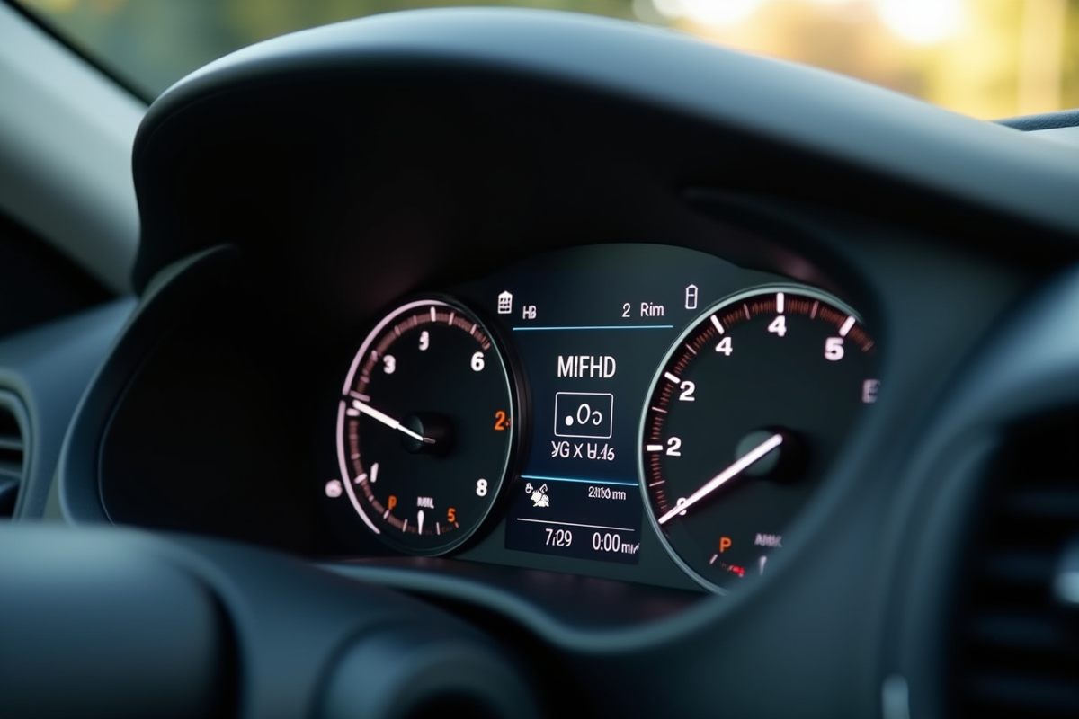 Tableau de bord de voiture affichant miles et kilomètres